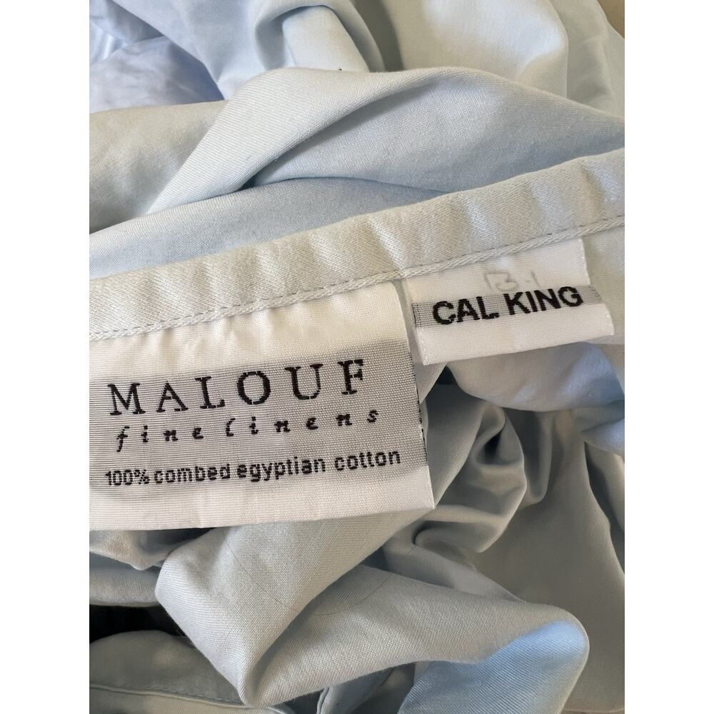 Luxury Malouf Linen 100% Combed Cotton King Flat Sheet Light Blue